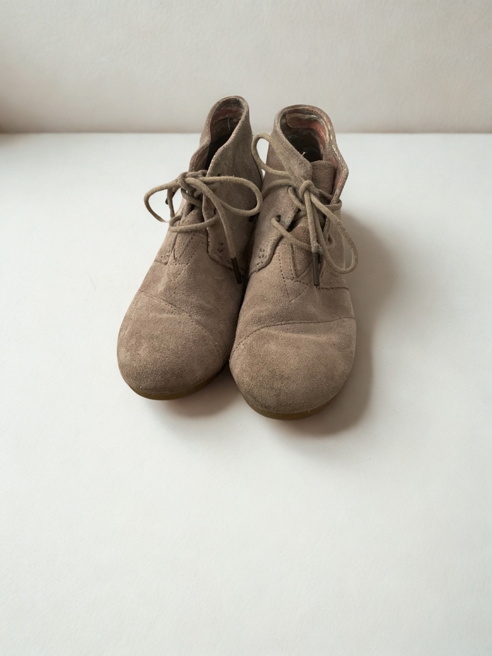 Toms Taupe Suede Lace-Up Ankle Booties